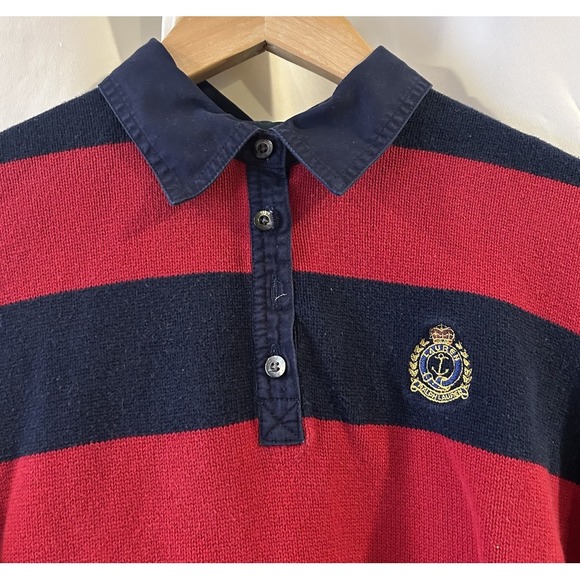 Ralph Lauren Pullover Collared Sweater Navy And Red Striped Women's‎ Size Large - Picture 2 of 4